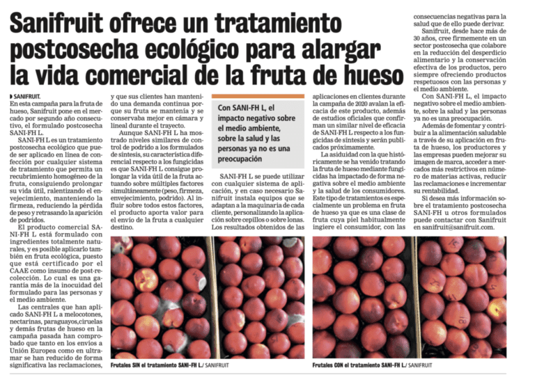 SANI-FH L en el semanario Valencia Fruits