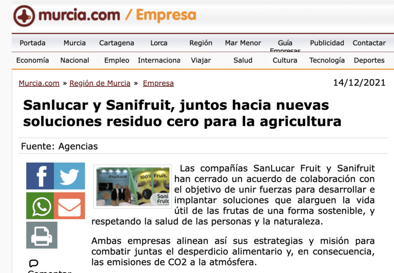 En Murcia.com reseñan el acuerdo entre SanLucar y Sanifruit